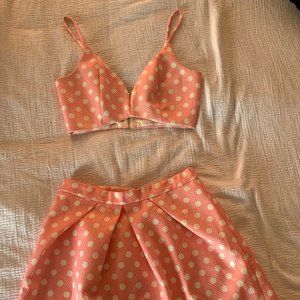 Pink and White Polka Dot Bralette and Skirt Set